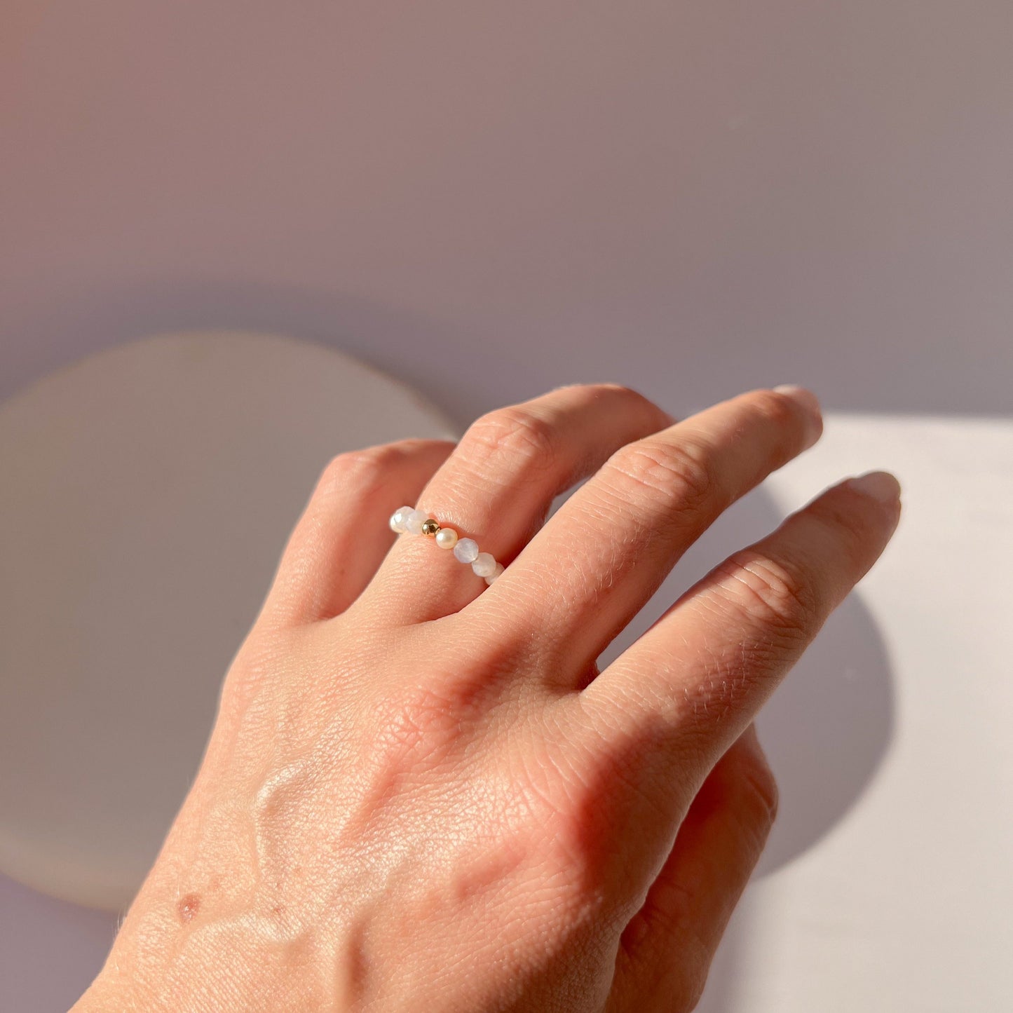 Perlenring NAIA gold I Aquamarin und Süßwasserperlen I Winnis Corner