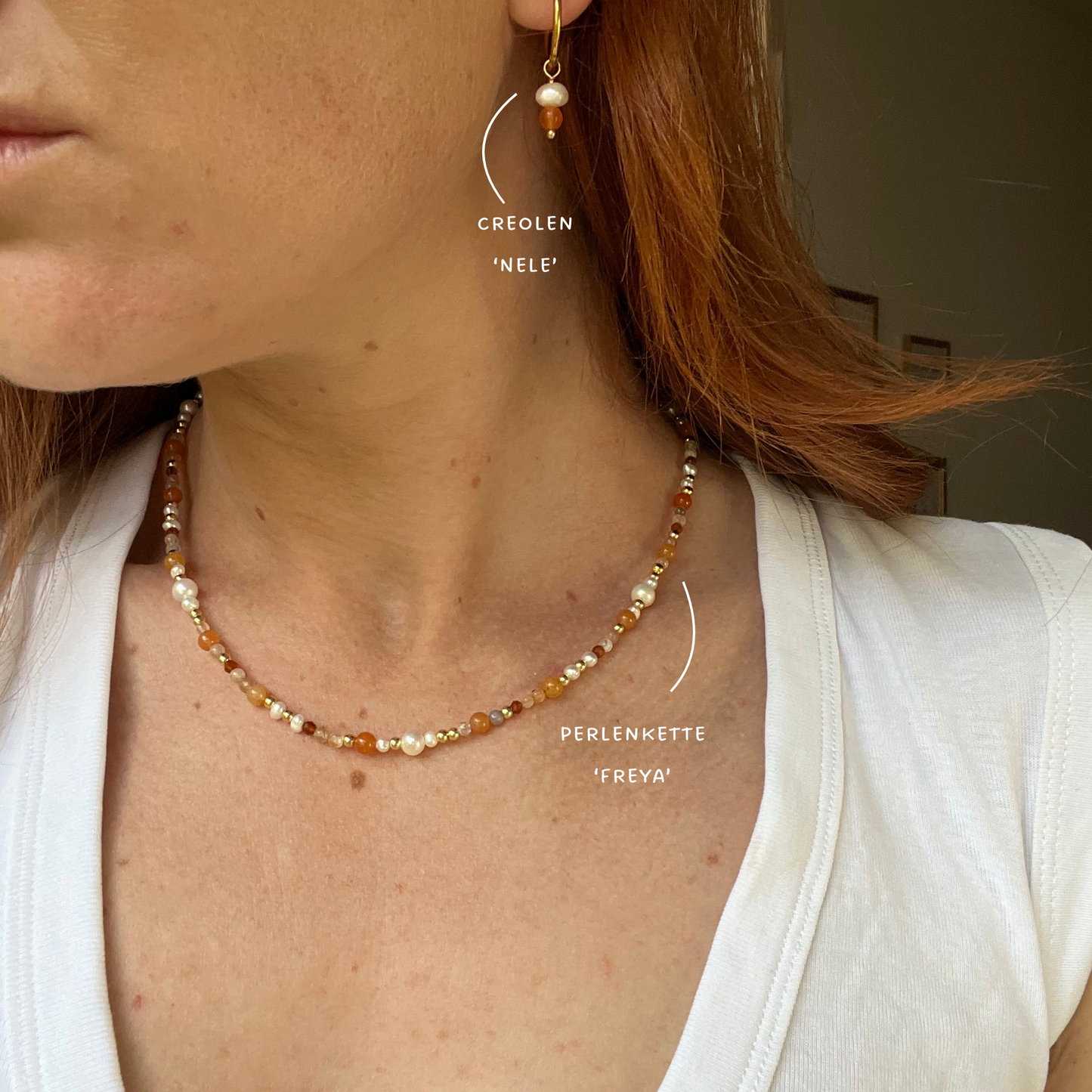 BuntePerlenkette für Damen mit Edelsteinen & Süßwasserperlen. Handgemachter Schmuck, Vergoldeter Edelstahl, Geschenk für Frauen, Winnis Corner