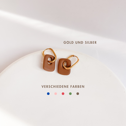 Handgemachte Creolen mit buntem Polymerton Anhänger, bunte Ohrringe, vergoldeter Edelstahl, winnis corner, ida klein
